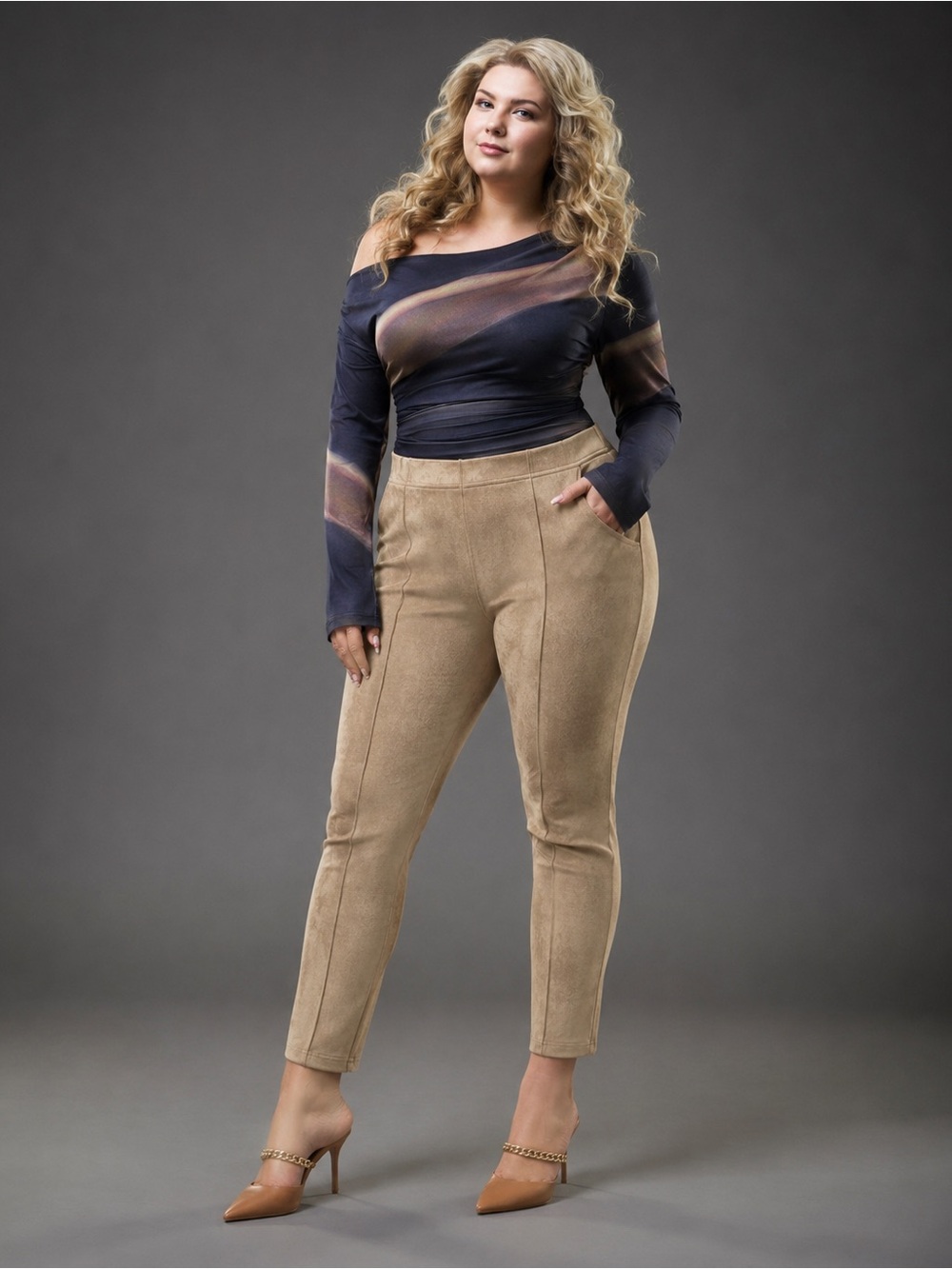 SHEIN High-Waist Slim Ankle Pants in Tan
